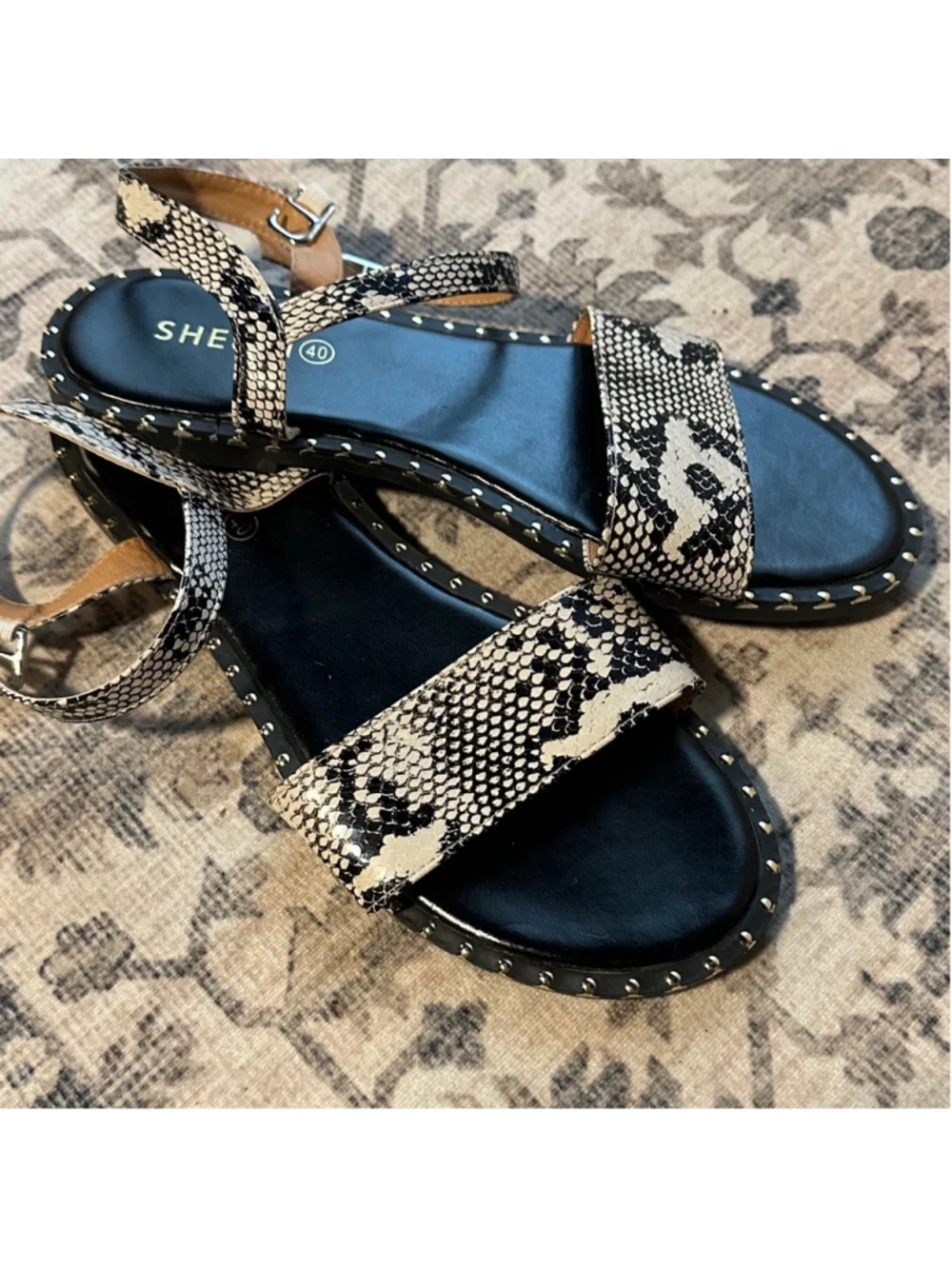Women's SHE & IN Sandals Size 40 Black and White Snake Print Summer